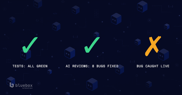 The one with 2 AI reviews, 31 tests, 1 bug, which Bluebox caught live